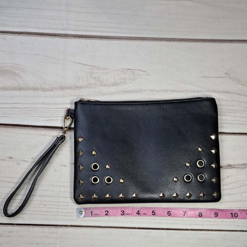 Black Studded Wristlet Clutch
